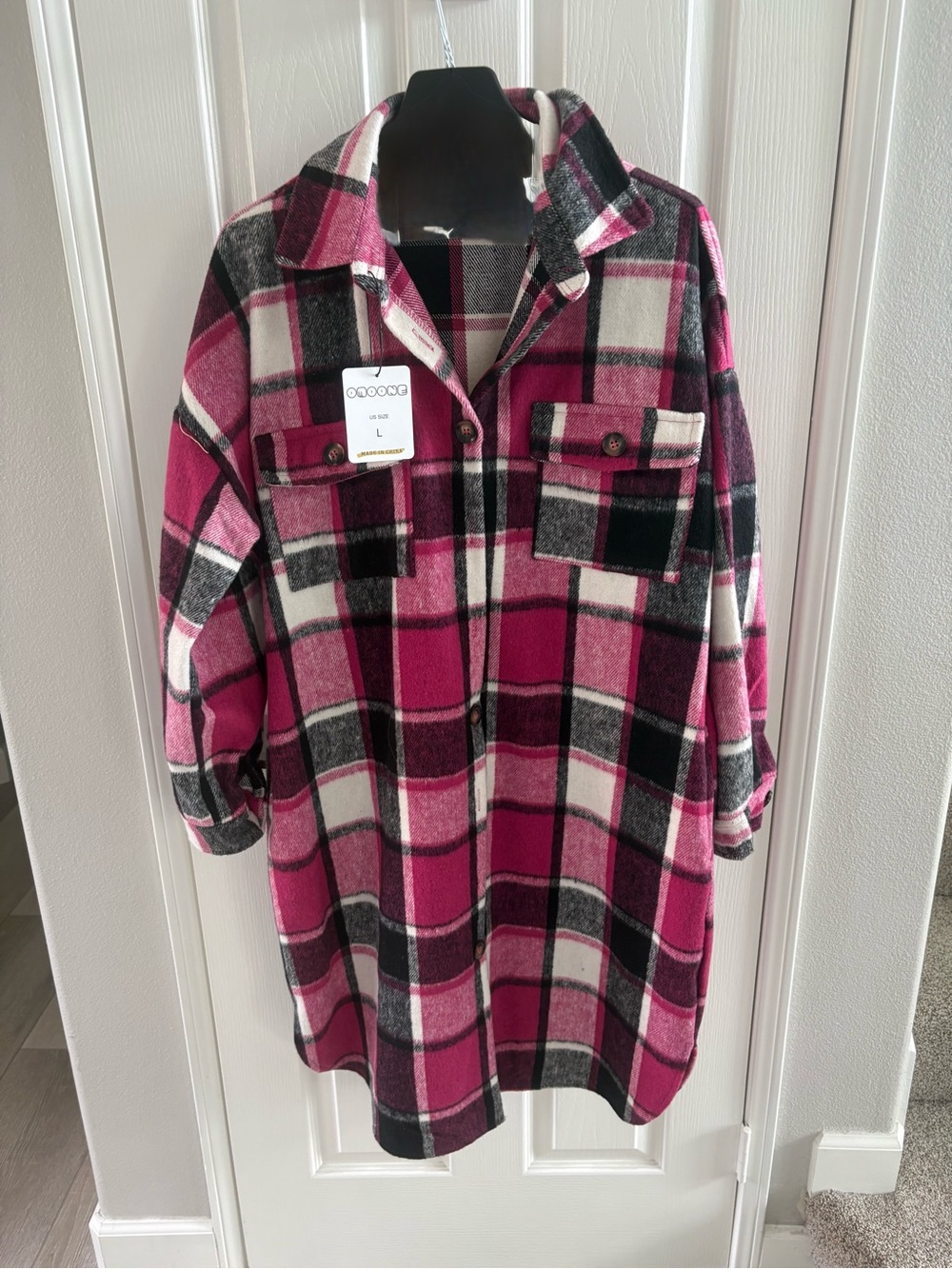 Omoone | Shades of Pink Plaid Shacket | Sz L | NWT